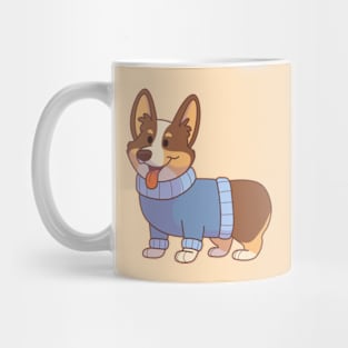 Tricolor corgi wearing a blue sweater Mug